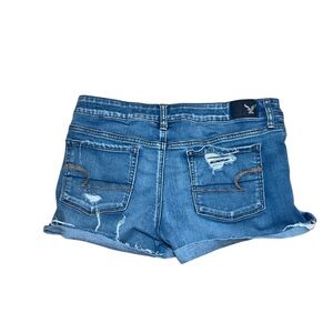American Eagle Super Stretch Waist Distressed Denim Blue Jean Shorts Size 12
